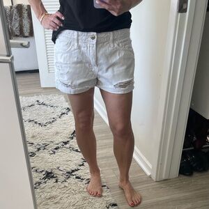 FRAME White Denim Shorts Distressed Mid Rise Size 27 Summer Jean Shorts